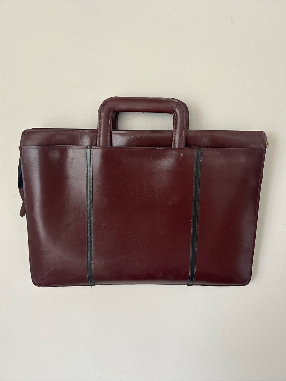 Burgundy Leather Briefcase with Padded Handle